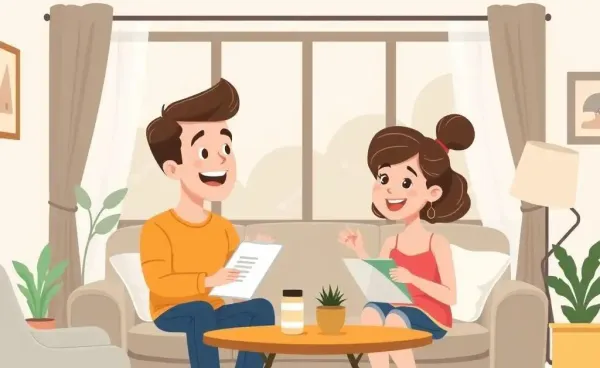 A couple discussing mortgage options in a cozy living room.