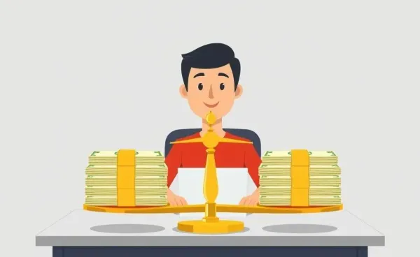 Person balancing scales with distribution and accumulation ETF concepts