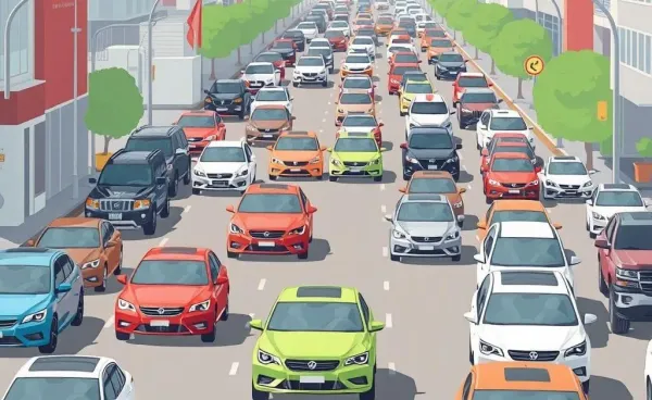A variety of cars on a city street, illustrating diverse insurance needs