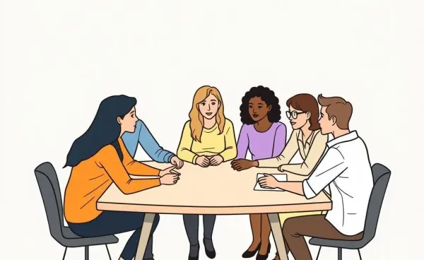 A group of diverse professionals having a discussion around a table