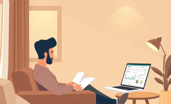 A person reviewing a diversified investment portfolio in a cozy living room