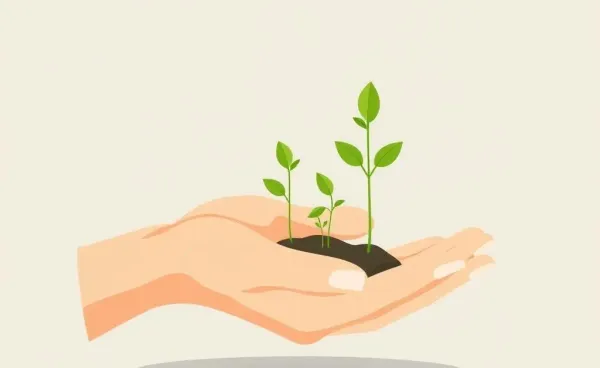 A hand holding money plants growing from coins