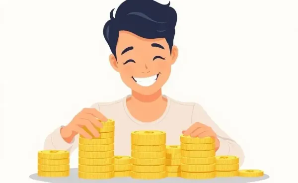 Person examining stacks of coins representing dividend growth