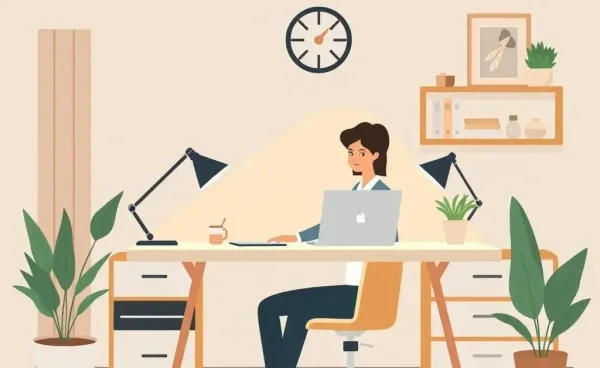 A peaceful scene of a home office with financial planning materials