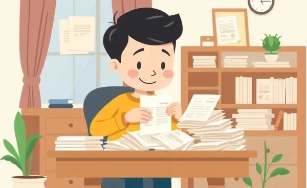 A person sifting through dividend-related documents in a cozy setting
