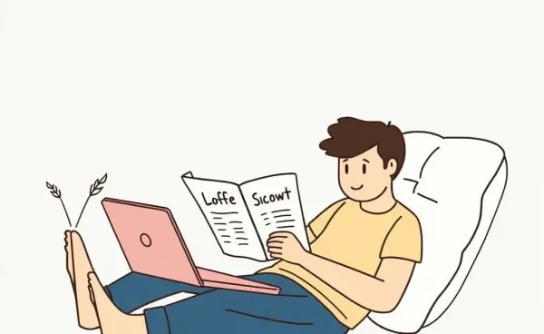 Illustration of a person learning about dividend stocks in a cozy setting