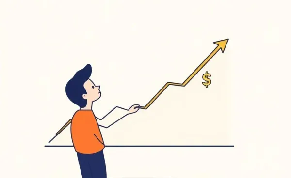 Illustration of a person analyzing a stock chart with dollar signs