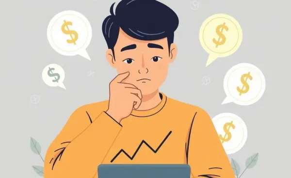 Illustration of a person pondering financial decisions with dividends symbols
