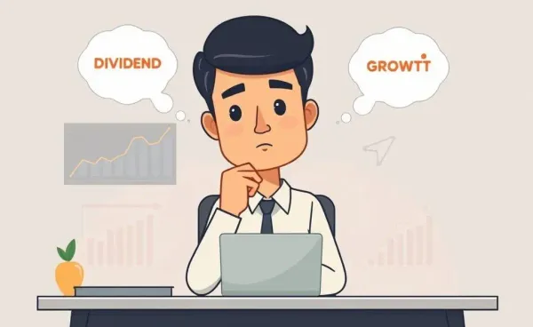 A thoughtful investor weighing options between dividend and growth stocks.