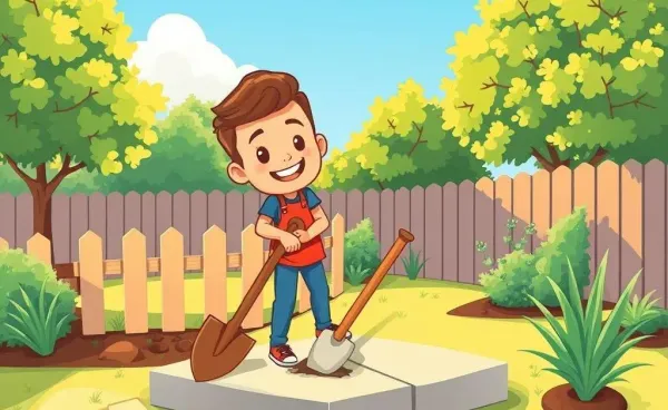Person removing concrete in their backyard with a satisfied grin