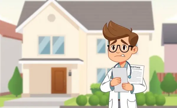 Doctor holding a mortgage document in front of a house