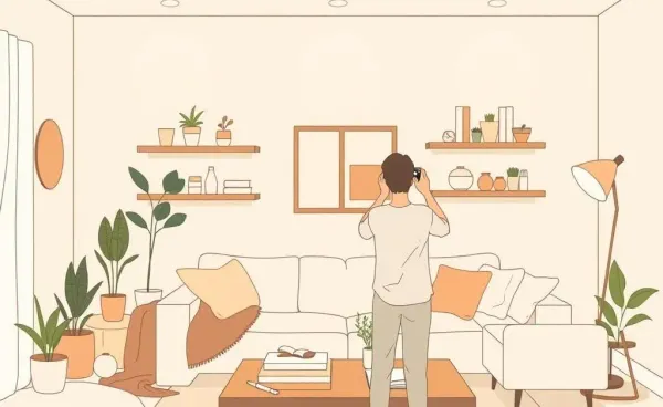 Person documenting belongings in a living room