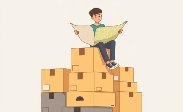 Person considering life choices with moving boxes