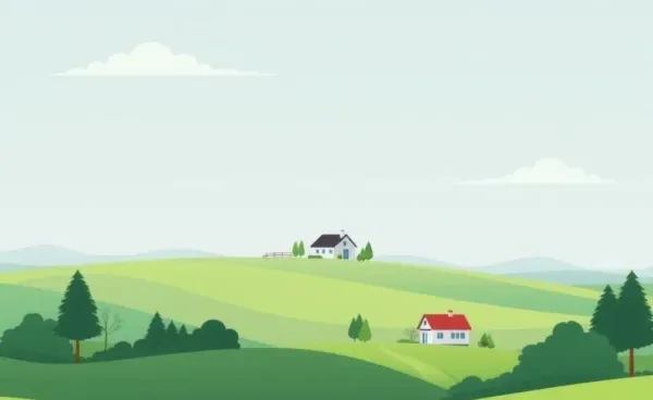 A serene landscape with a beautiful home in the far distance.