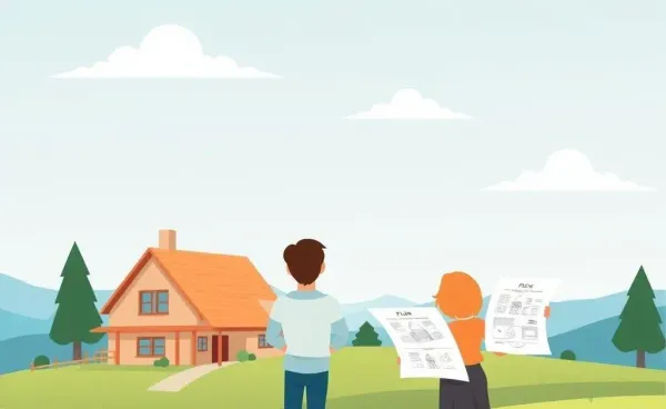 Couple planning their dream home with house plans and budget sheets