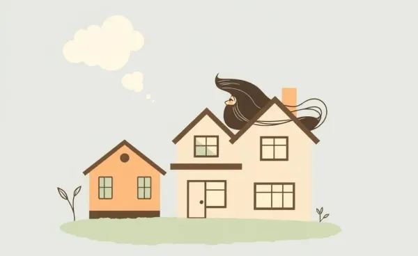 Hand-drawn illustration of a woman imagining her future home