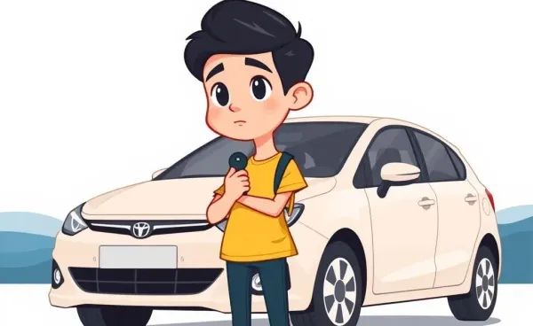 Person holding car keys next to a parked car