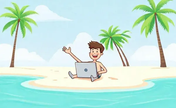 Person closing laptop on a beach to signify early retirement