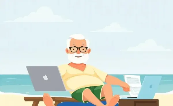A retiree enjoying the beach while planning finances
