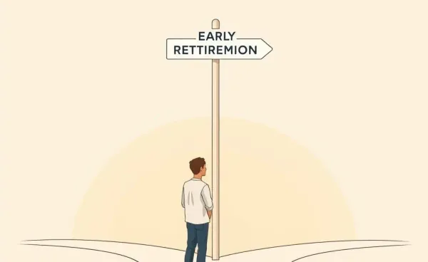 Illustration of a person at a crossroads contemplating early retirement
