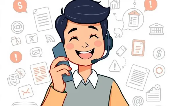 Illustration of a person talking to customer service with car and insurance icons