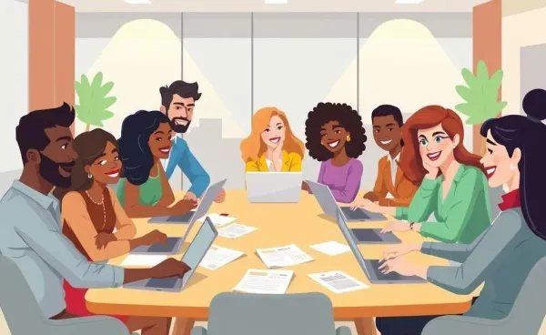 Colleagues communicating effectively at a workplace table