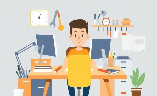 A person working efficiently at a well-organized desk