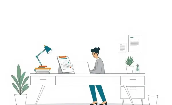 Hand-drawn illustration of an efficient workspace with a calendar and to-do list