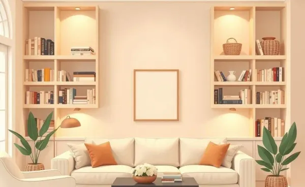 A cozy living room with elegant storage solutions