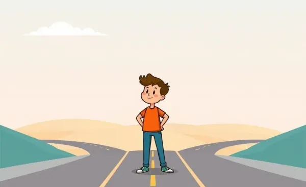 A person standing at a fork in the road, symbolizing choice and opportunity