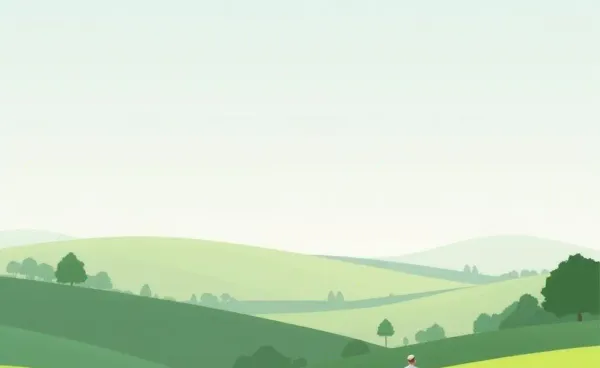 A person walking slowly in a peaceful landscape