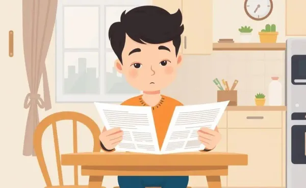 A calm person reviewing financial documents at a cozy table