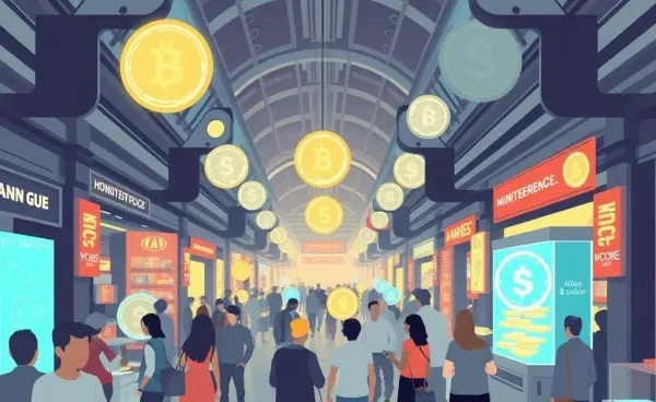 Futuristic marketplace depicting digital and crypto exchanges
