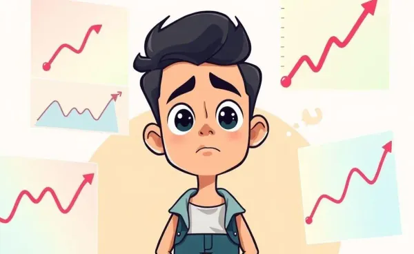 Illustration of a person pondering market trends with charts in the background