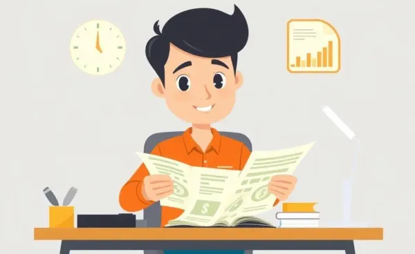 Illustration of a person confidently reviewing finances at their desk
