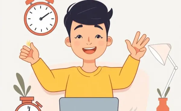 A cartoon person looking refreshed with morning essentials