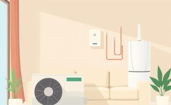 A modern energy-efficient home featuring a heat pump and tankless water heater.