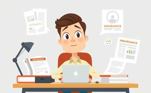 Person at desk looking engaged with insurance materials
