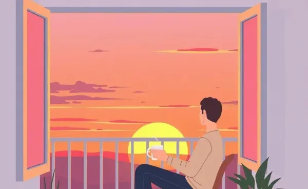 Person enjoying a cup of tea during sunset