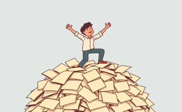 Person climbing out of debt letters with hope