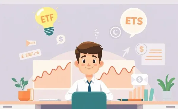 Person exploring ETF arbitrage through symbols and graphs