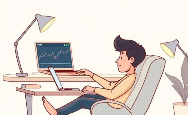 Person analyzing ETF graphs on a laptop