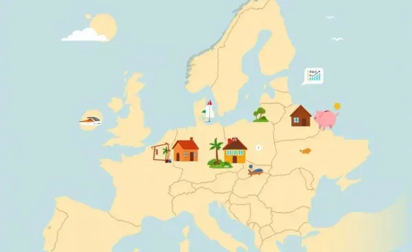 Illustrated map of Europe highlighting retirement and travel