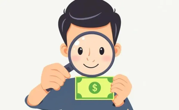 Person examining savings with a magnifying glass, to illustrate interest rate impact