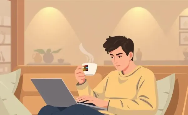 Person at a cafe exploring credit card rewards on a laptop