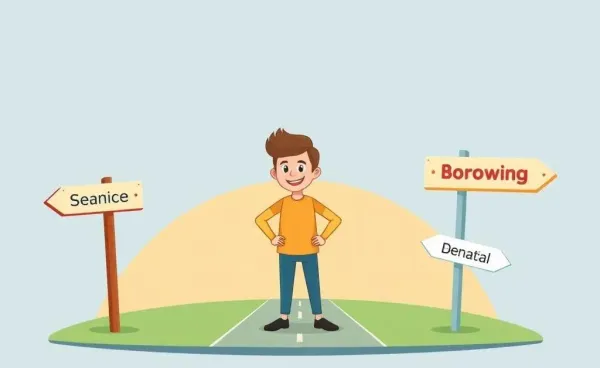 Cartoon image of a person planning financial routes for dental expenses
