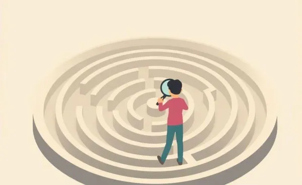Illustration of a curious person investigating health insurance