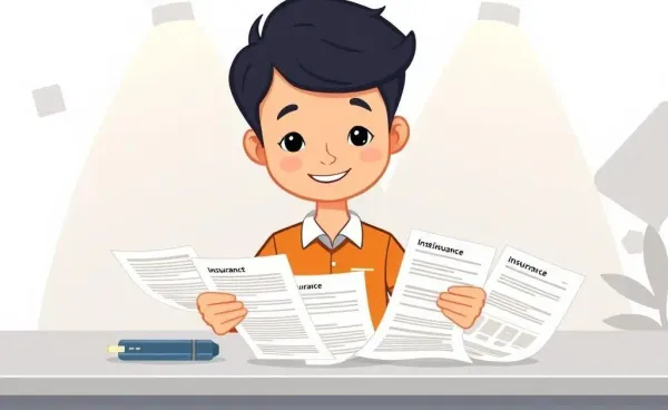 Illustration of a person reviewing different types of insurance documents at a desk