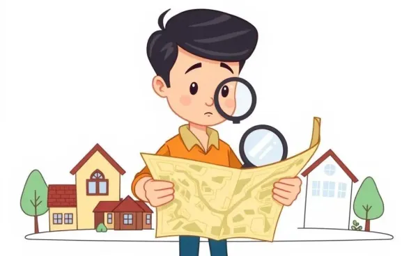 Person exploring real estate properties with a map and magnifying glass