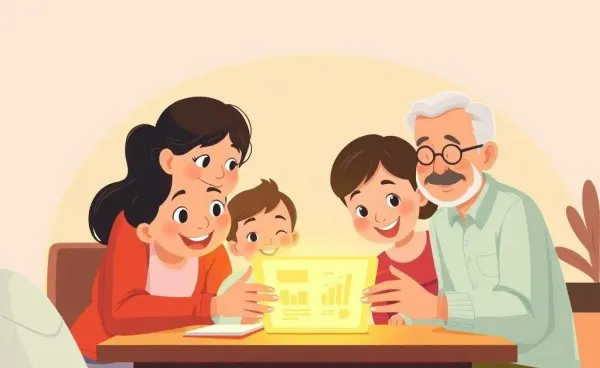 Cartoon of a family planning their budget together
